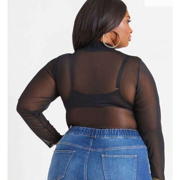 Ashley Stewart criss-cross mesh body suit - Picture 2 of 5